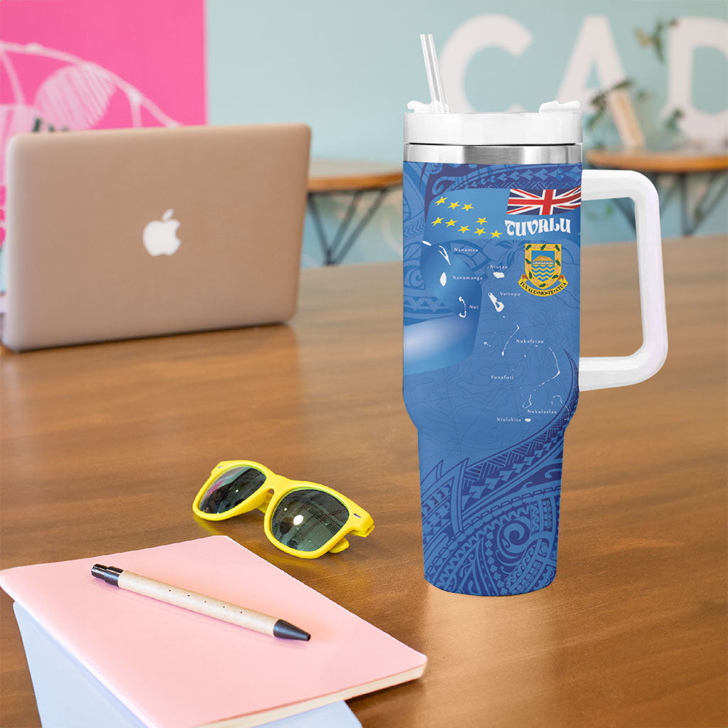 Tuvalu Heritage Tumbler With Handle Map of the Islands and Polynesia Pattern LT03 - Polynesian Pride