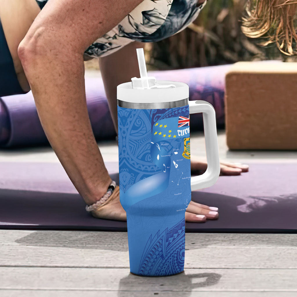 Tuvalu Heritage Tumbler With Handle Map of the Islands and Polynesia Pattern LT03 - Polynesian Pride