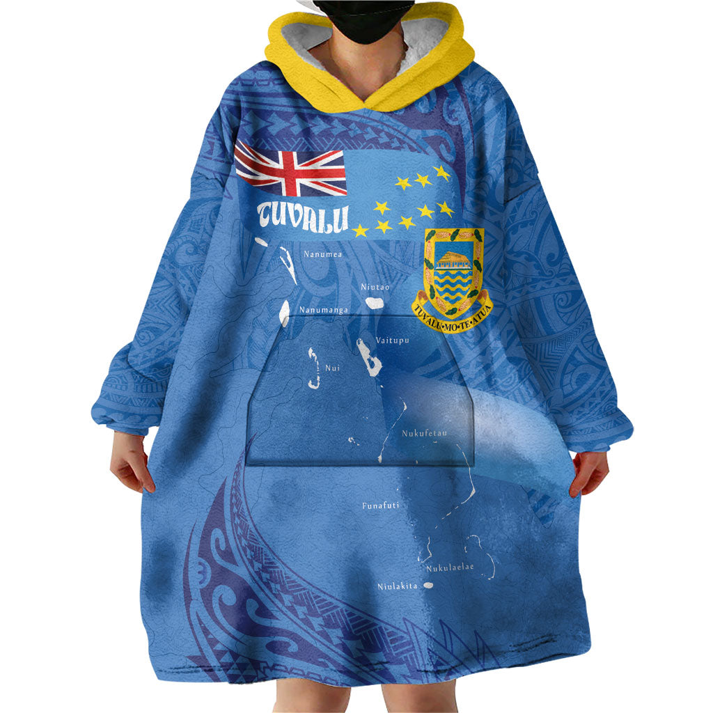 Tuvalu Heritage Wearable Blanket Hoodie Map of the Islands and Polynesia Pattern LT03 - Polynesian Pride