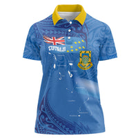 Tuvalu Heritage Women Polo Shirt Map of the Islands and Polynesia Pattern LT03 Female Blue - Polynesian Pride