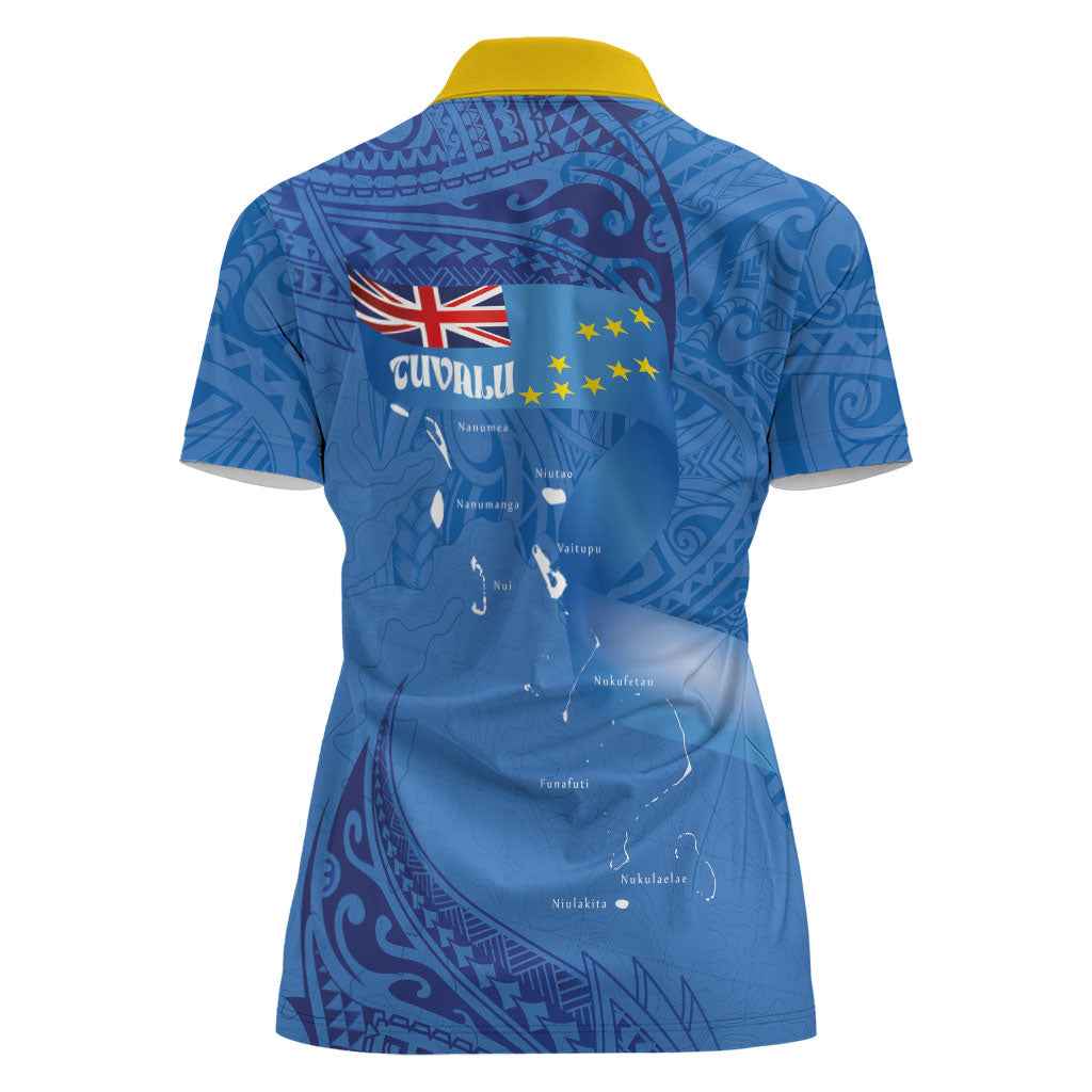 Tuvalu Heritage Women Polo Shirt Map of the Islands and Polynesia Pattern LT03 - Polynesian Pride