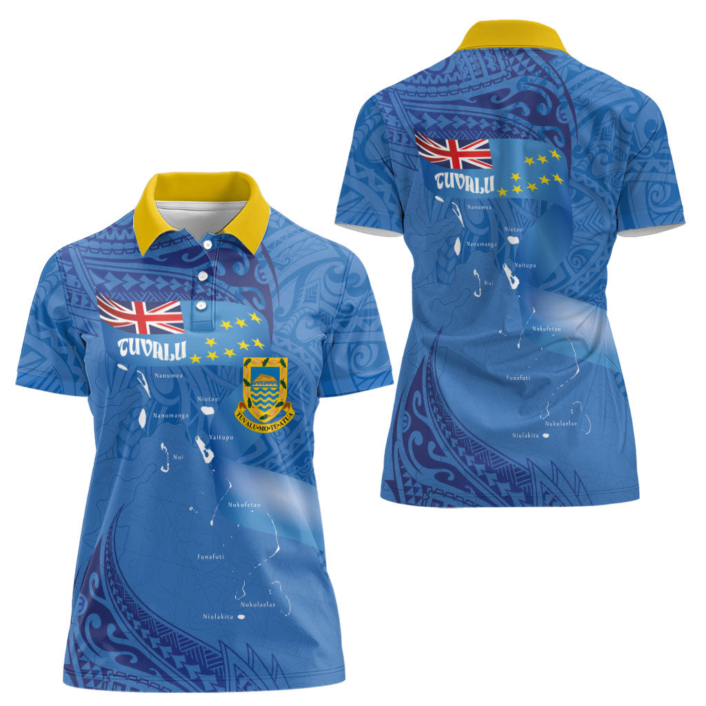 Tuvalu Heritage Women Polo Shirt Map of the Islands and Polynesia Pattern LT03 - Polynesian Pride