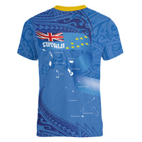 Tuvalu Heritage Women V-Neck T-Shirt Map of the Islands and Polynesia Pattern LT03 - Polynesian Pride