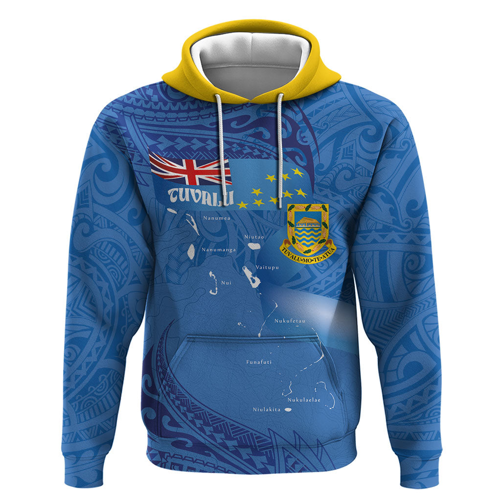 Tuvalu Heritage Zip Hoodie Map of the Islands and Polynesia Pattern LT03 Pullover Hoodie Blue - Polynesian Pride