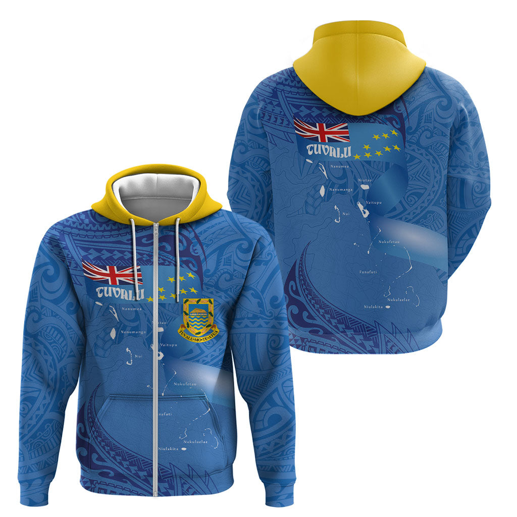 Tuvalu Heritage Zip Hoodie Map of the Islands and Polynesia Pattern LT03 - Polynesian Pride