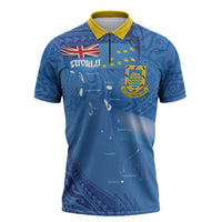 Tuvalu Heritage Zipper Polo Shirt Map of the Islands and Polynesia Pattern LT03 Blue - Polynesian Pride