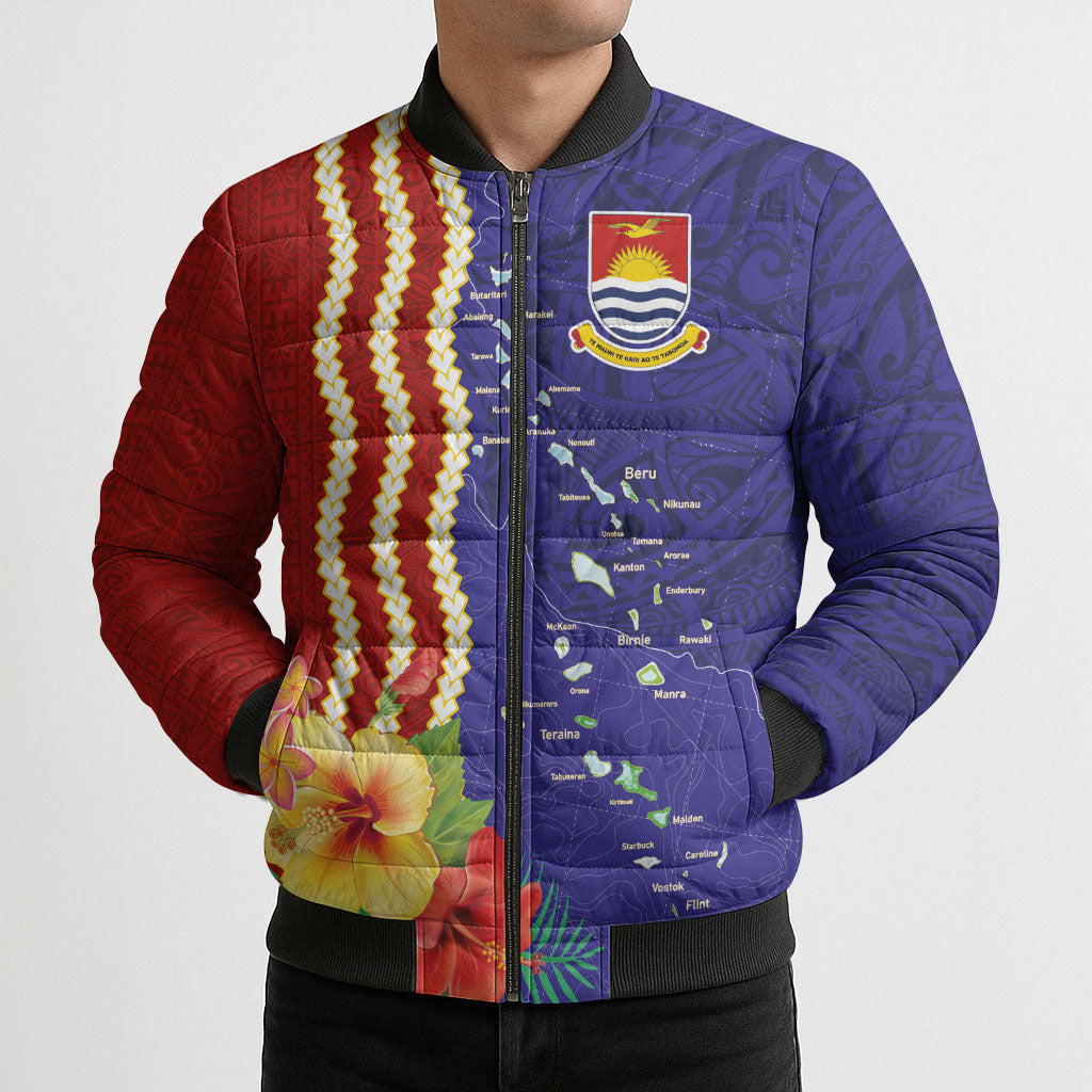 Kiribati Heritage Bomber Puffer Jacket Map of the Islands and Polynesia Pattern LT03 - Polynesian Pride