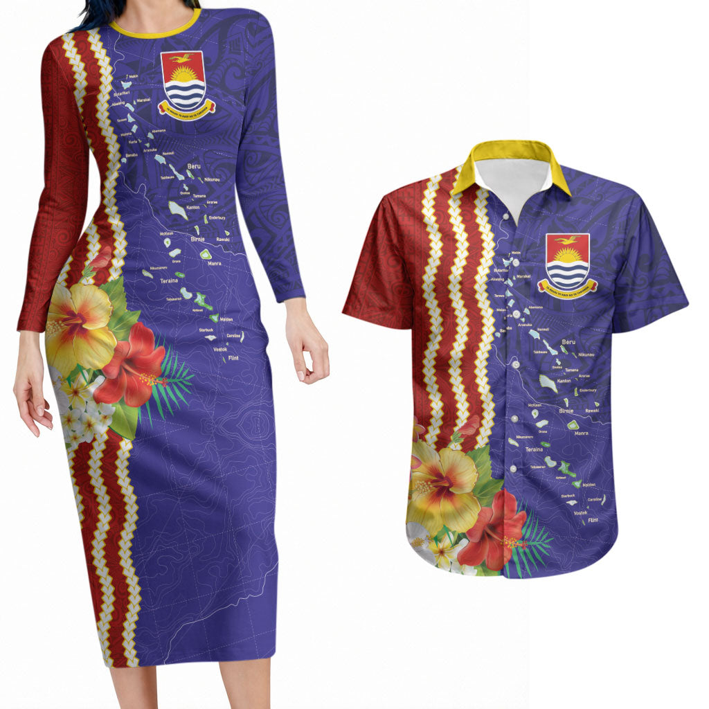 Kiribati Heritage Couples Matching Long Sleeve Bodycon Dress and Hawaiian Shirt Map of the Islands and Polynesia Pattern LT03 Multicolor - Polynesian Pride