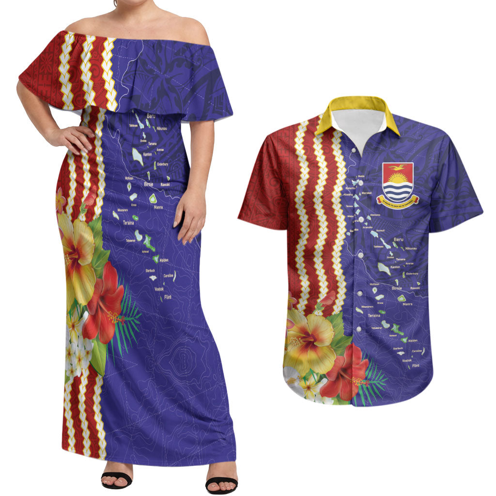 Kiribati Heritage Couples Matching Off Shoulder Maxi Dress and Hawaiian Shirt Map of the Islands and Polynesia Pattern LT03 Multicolor - Polynesian Pride