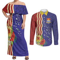 Kiribati Heritage Couples Matching Off Shoulder Maxi Dress and Long Sleeve Button Shirt Map of the Islands and Polynesia Pattern LT03 Multicolor - Polynesian Pride