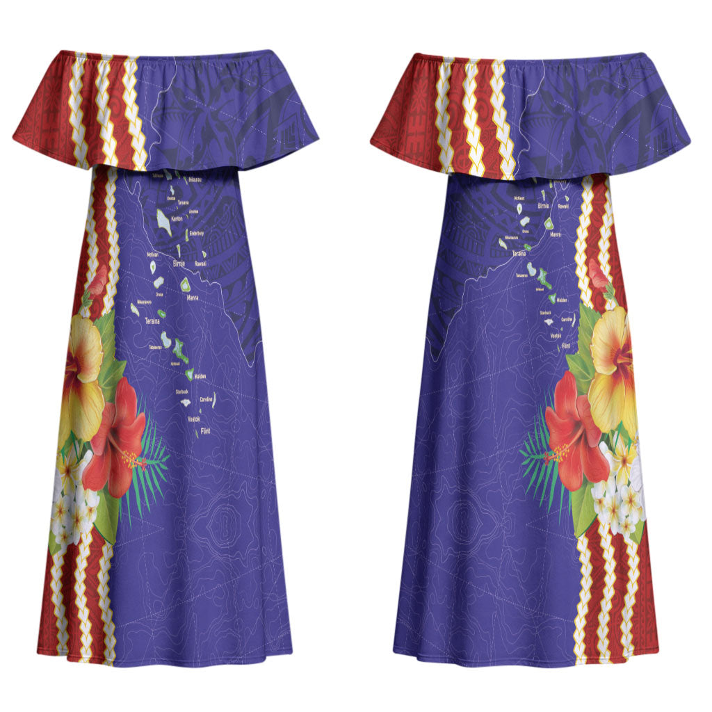 Kiribati Heritage Couples Matching Off Shoulder Maxi Dress and Long Sleeve Button Shirt Map of the Islands and Polynesia Pattern LT03 - Polynesian Pride