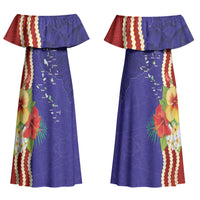 Kiribati Heritage Couples Matching Off Shoulder Maxi Dress and Long Sleeve Button Shirt Map of the Islands and Polynesia Pattern LT03 - Polynesian Pride