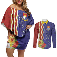 Kiribati Heritage Couples Matching Off Shoulder Short Dress and Long Sleeve Button Shirt Map of the Islands and Polynesia Pattern LT03 Multicolor - Polynesian Pride