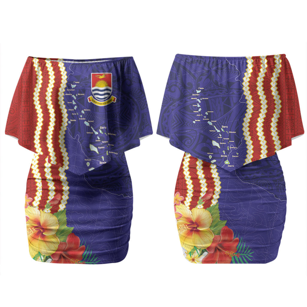 Kiribati Heritage Couples Matching Off Shoulder Short Dress and Long Sleeve Button Shirt Map of the Islands and Polynesia Pattern LT03 - Polynesian Pride