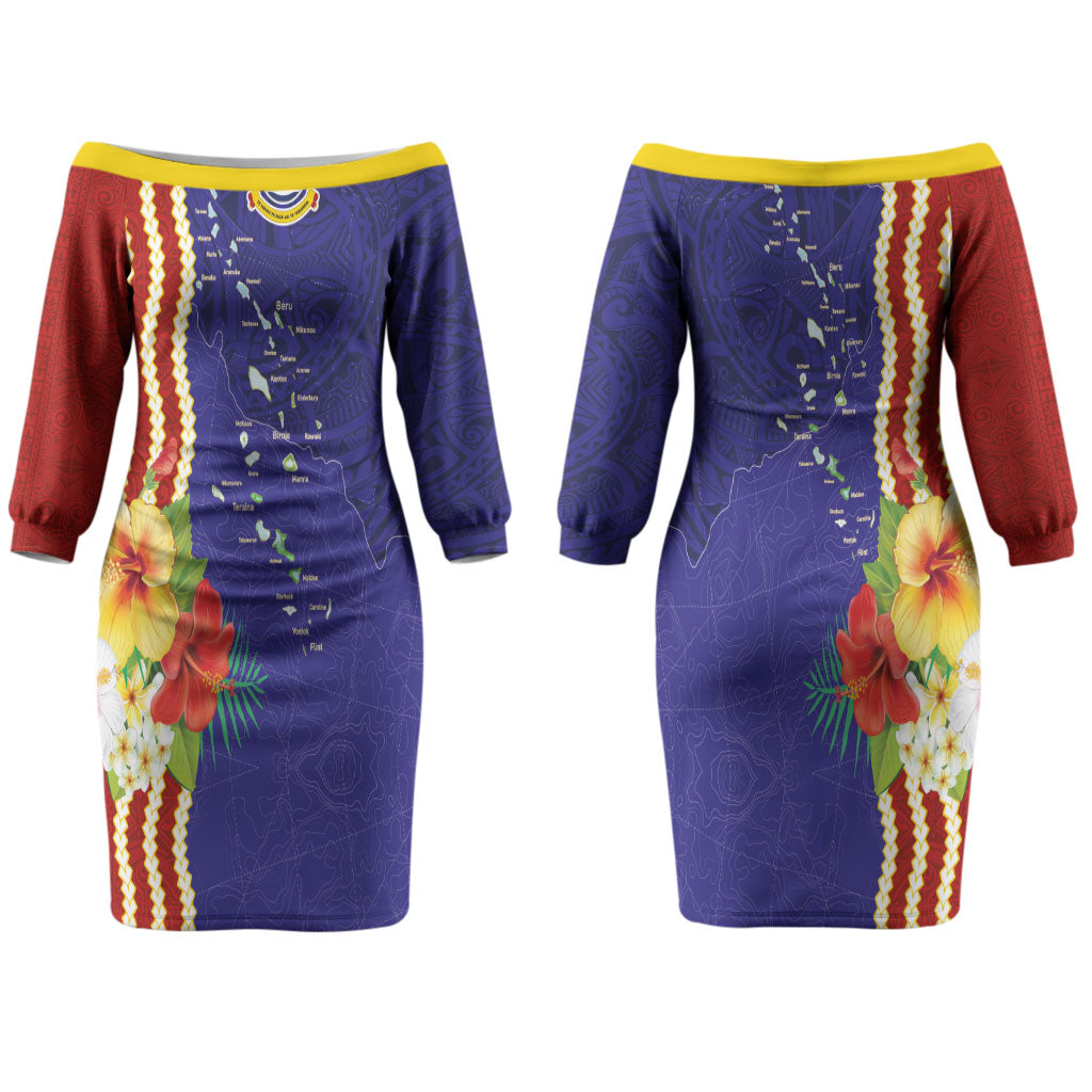Kiribati Heritage Couples Matching Off The Shoulder Long Sleeve Dress and Long Sleeve Button Shirt Map of the Islands and Polynesia Pattern LT03 - Polynesian Pride