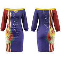 Kiribati Heritage Couples Matching Off The Shoulder Long Sleeve Dress and Long Sleeve Button Shirt Map of the Islands and Polynesia Pattern LT03 - Polynesian Pride
