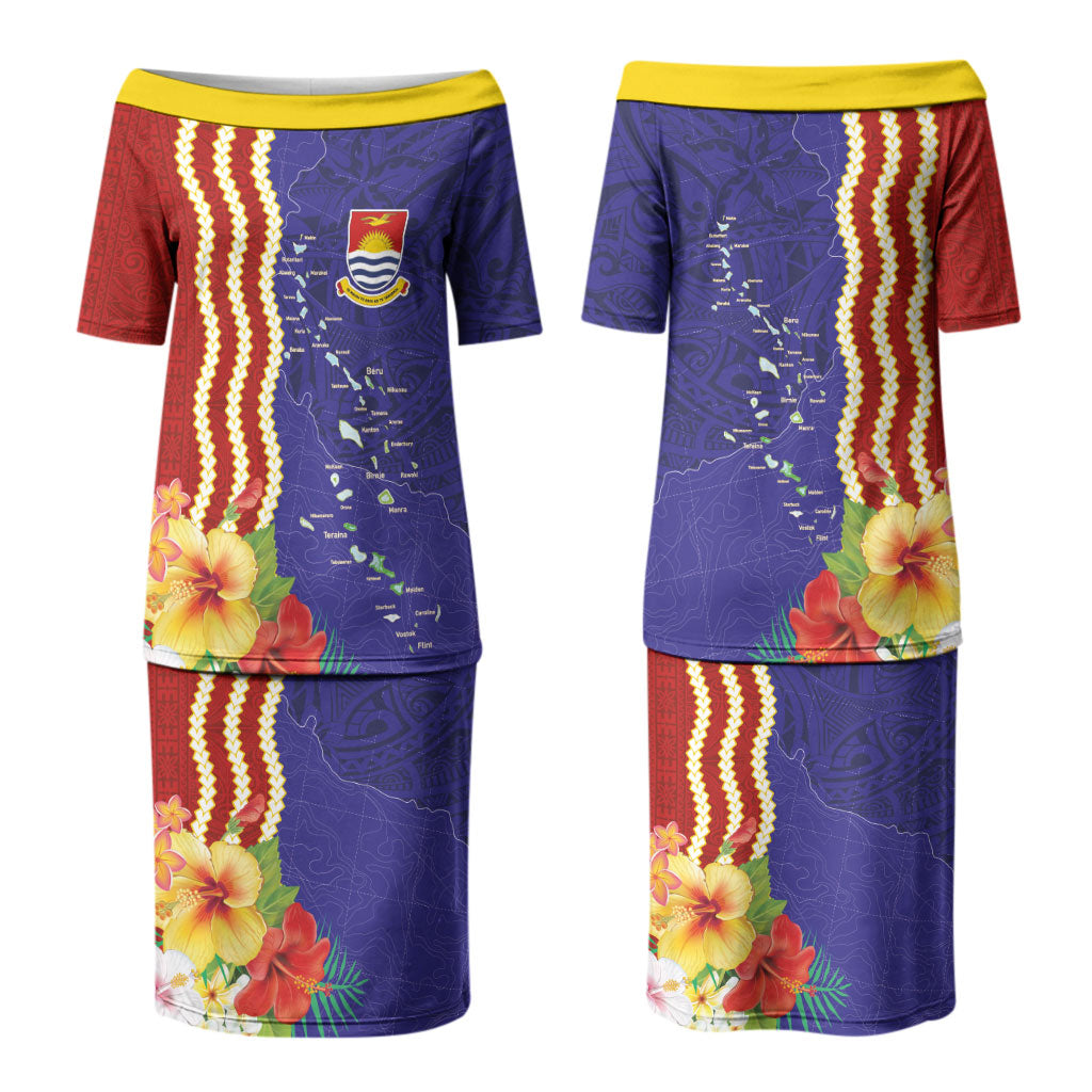 Kiribati Heritage Couples Matching Puletasi and Long Sleeve Button Shirt Map of the Islands and Polynesia Pattern LT03 - Polynesian Pride