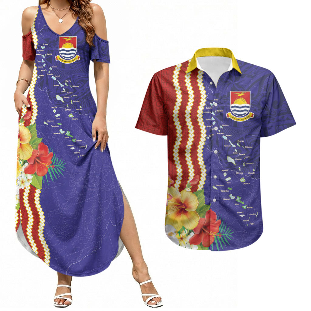 Kiribati Heritage Couples Matching Summer Maxi Dress and Hawaiian Shirt Map of the Islands and Polynesia Pattern LT03 Multicolor - Polynesian Pride