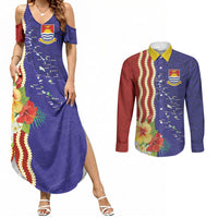 Kiribati Heritage Couples Matching Summer Maxi Dress and Long Sleeve Button Shirt Map of the Islands and Polynesia Pattern LT03 Multicolor - Polynesian Pride