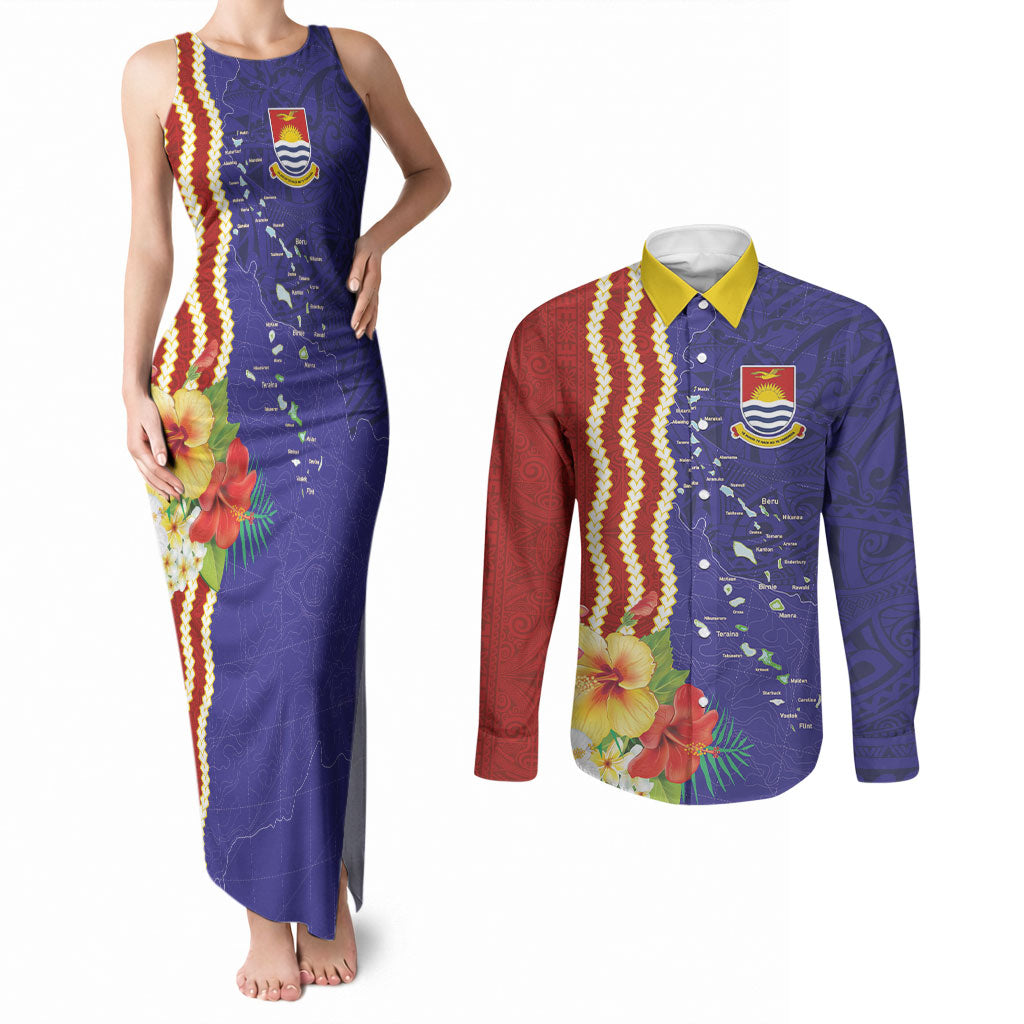 Kiribati Heritage Couples Matching Tank Maxi Dress and Long Sleeve Button Shirt Map of the Islands and Polynesia Pattern LT03 Multicolor - Polynesian Pride