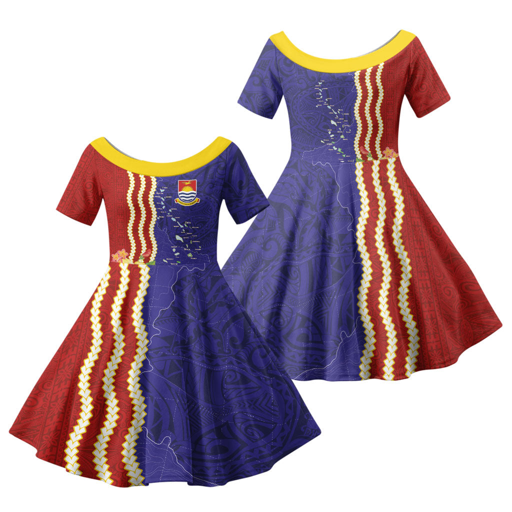 Kiribati Heritage Family Matching Long Sleeve Bodycon Dress and Hawaiian Shirt Map of the Islands and Polynesia Pattern LT03 Daughter's Dress Multicolor - Polynesian Pride