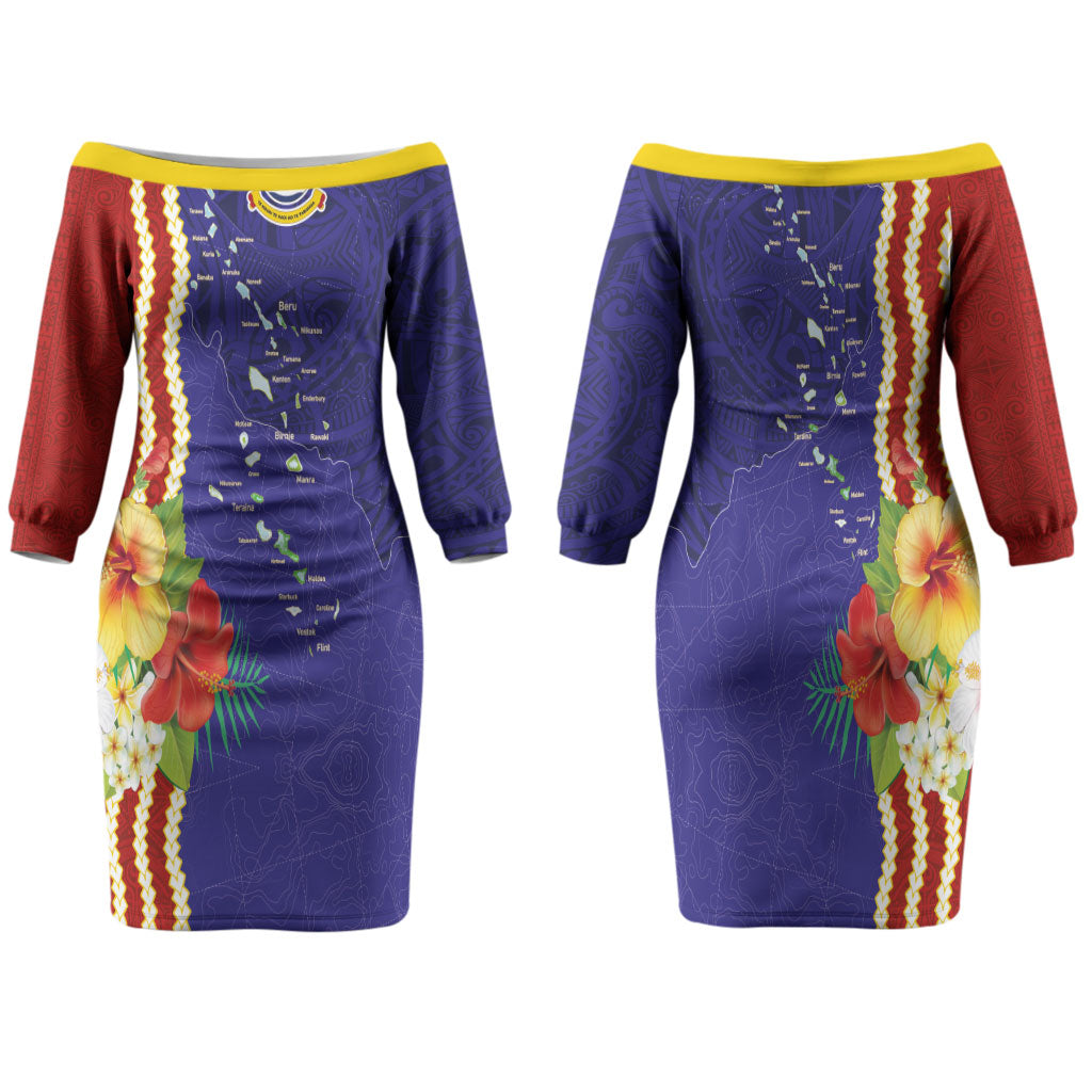 Kiribati Heritage Family Matching Off The Shoulder Long Sleeve Dress and Hawaiian Shirt Map of the Islands and Polynesia Pattern LT03 Mom's Dress Multicolor - Polynesian Pride