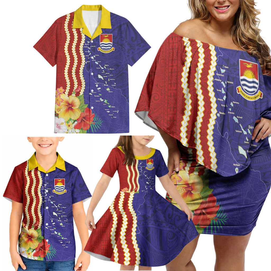 Kiribati Heritage Family Matching Off Shoulder Short Dress and Hawaiian Shirt Map of the Islands and Polynesia Pattern LT03 - Polynesian Pride