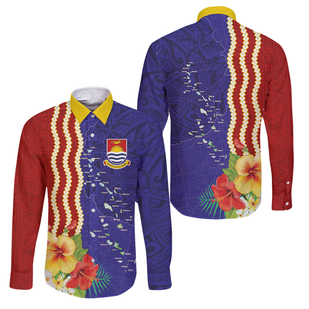 Kiribati Heritage Family Matching Short Sleeve Bodycon Dress and Hawaiian Shirt Map of the Islands and Polynesia Pattern LT03 Dad's Shirt - Long Sleeve Multicolor - Polynesian Pride