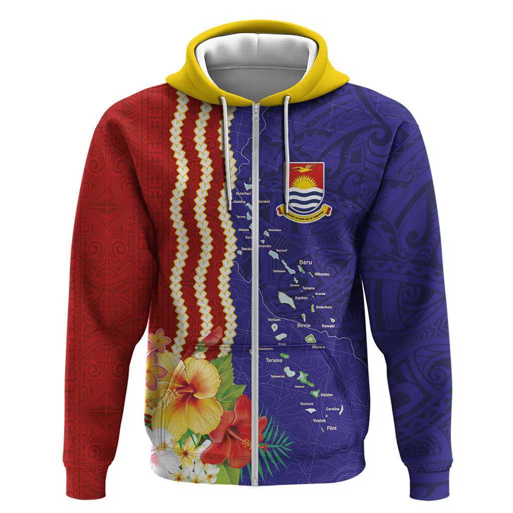 Kiribati Heritage Hoodie Map of the Islands and Polynesia Pattern LT03 Zip Hoodie Multicolor - Polynesian Pride