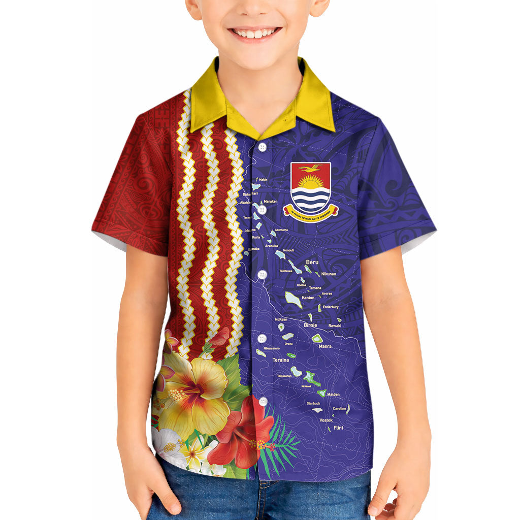Kiribati Heritage Kid Hawaiian Shirt Map of the Islands and Polynesia Pattern LT03 Kid Multicolor - Polynesian Pride