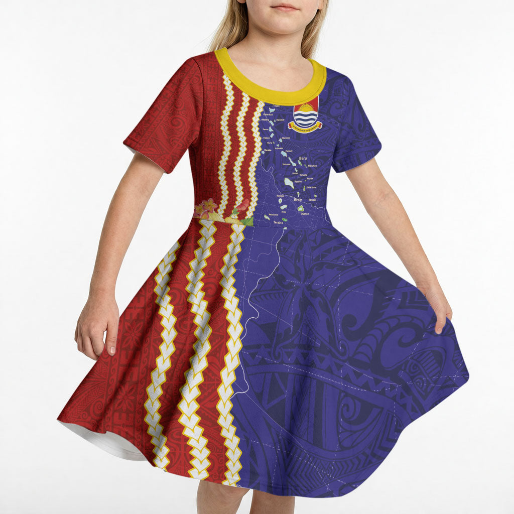 Kiribati Heritage Kid Short Sleeve Dress Map of the Islands and Polynesia Pattern LT03 - Polynesian Pride