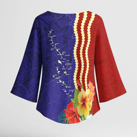 Kiribati Heritage Kimono Sleeve Blouse Map of the Islands and Polynesia Pattern LT03 - Polynesian Pride