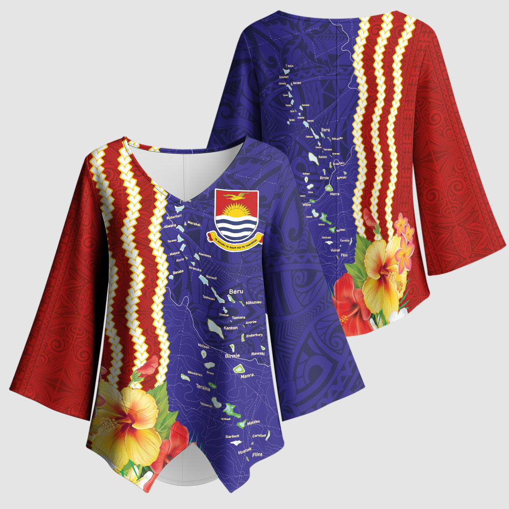 Kiribati Heritage Kimono Sleeve Blouse Map of the Islands and Polynesia Pattern LT03 - Polynesian Pride