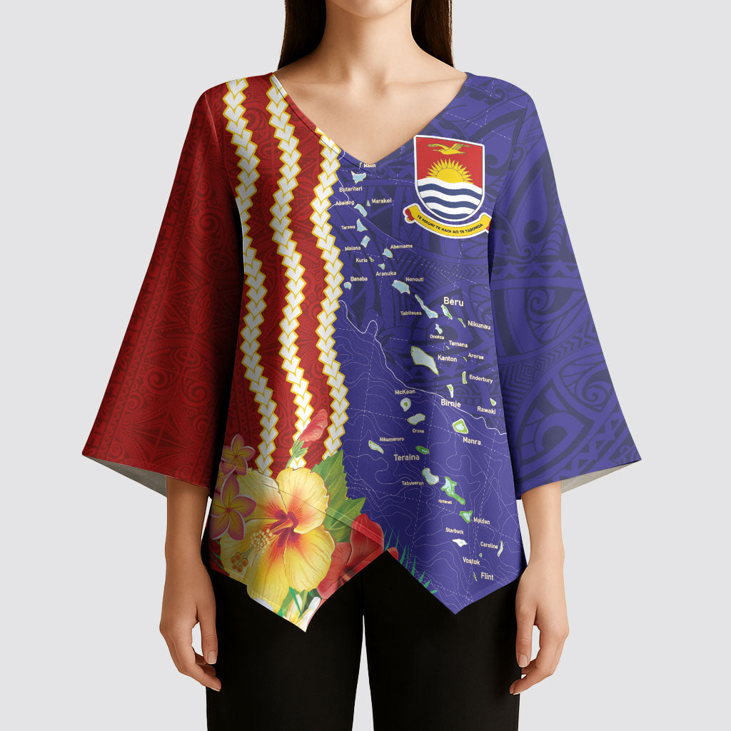 Kiribati Heritage Kimono Sleeve Blouse Map of the Islands and Polynesia Pattern LT03 - Polynesian Pride
