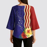 Kiribati Heritage Kimono Sleeve Blouse Map of the Islands and Polynesia Pattern LT03 - Polynesian Pride