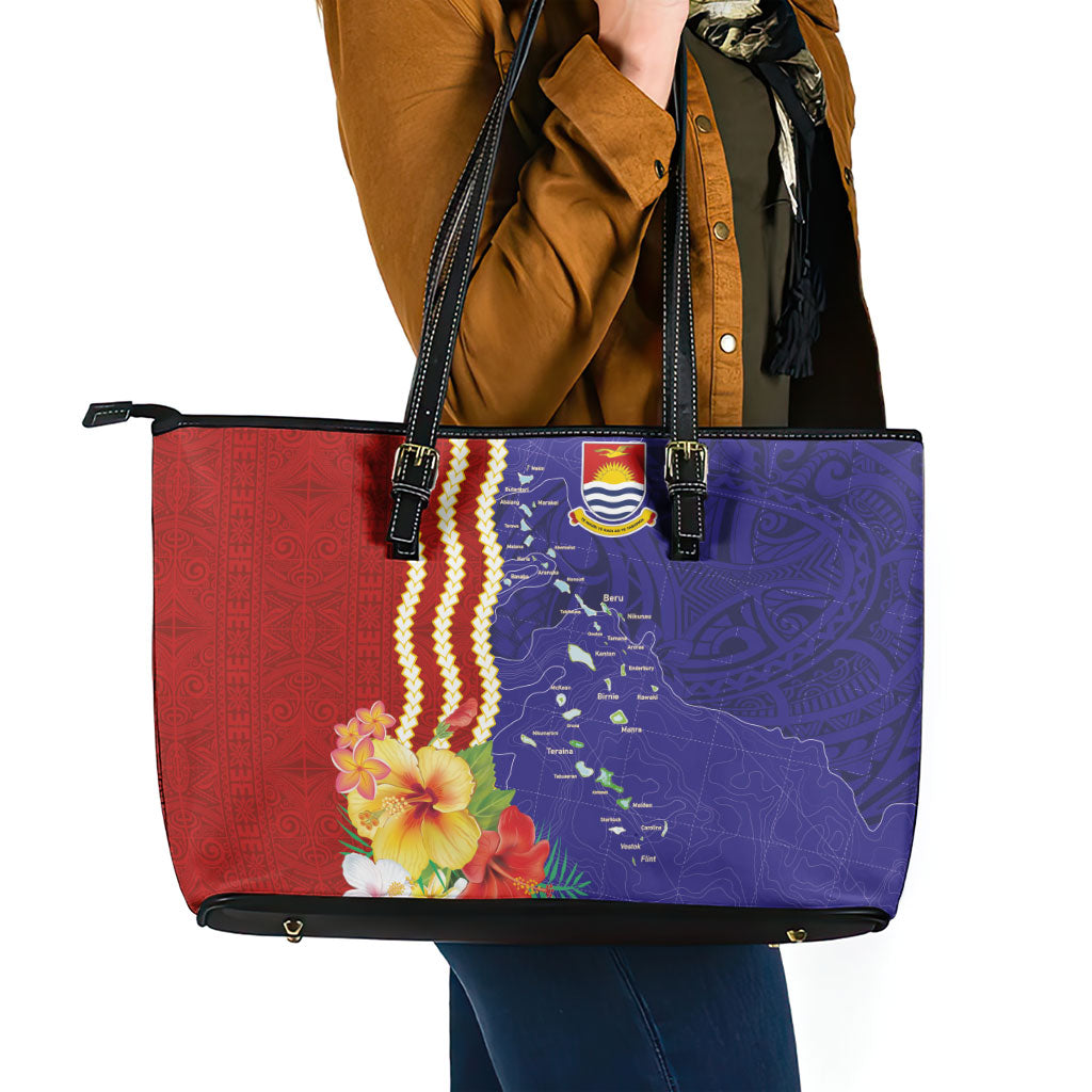 Kiribati Heritage Leather Tote Bag Map of the Islands and Polynesia Pattern LT03 - Polynesian Pride