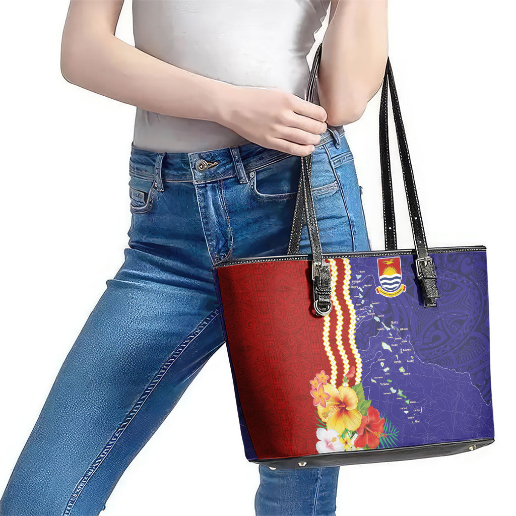 Kiribati Heritage Leather Tote Bag Map of the Islands and Polynesia Pattern LT03 - Polynesian Pride