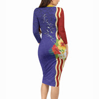 Kiribati Heritage Long Sleeve Bodycon Dress Map of the Islands and Polynesia Pattern LT03 - Polynesian Pride