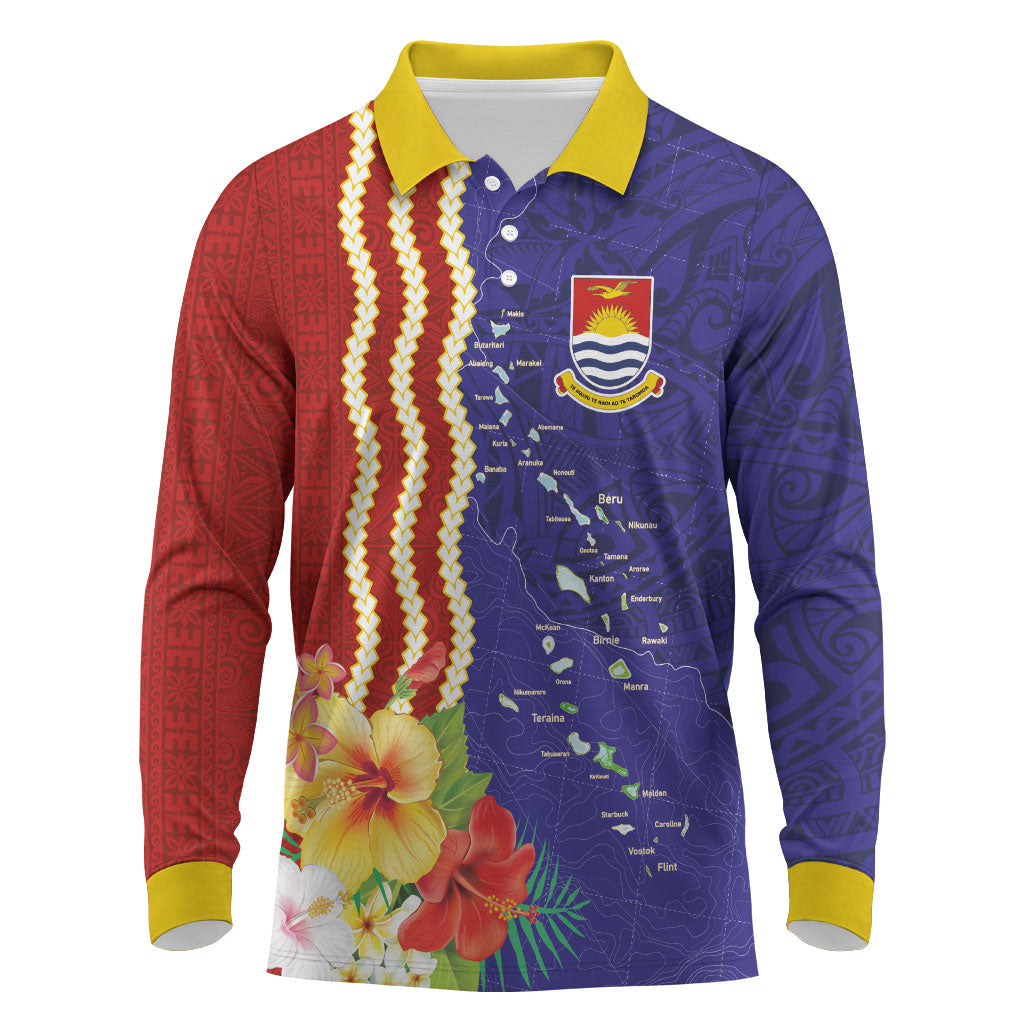 Kiribati Heritage Long Sleeve Polo Shirt Map of the Islands and Polynesia Pattern LT03 Multicolor - Polynesian Pride