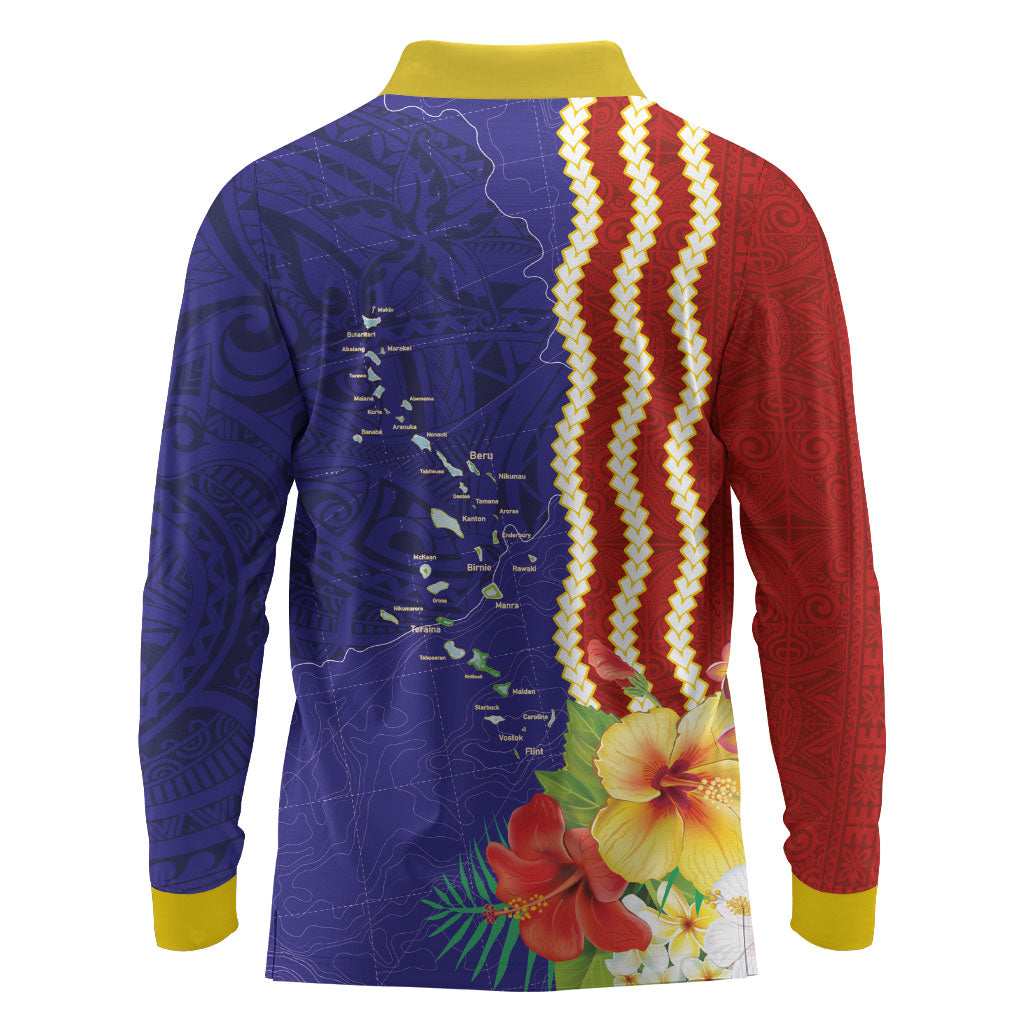 Kiribati Heritage Long Sleeve Polo Shirt Map of the Islands and Polynesia Pattern LT03 - Polynesian Pride