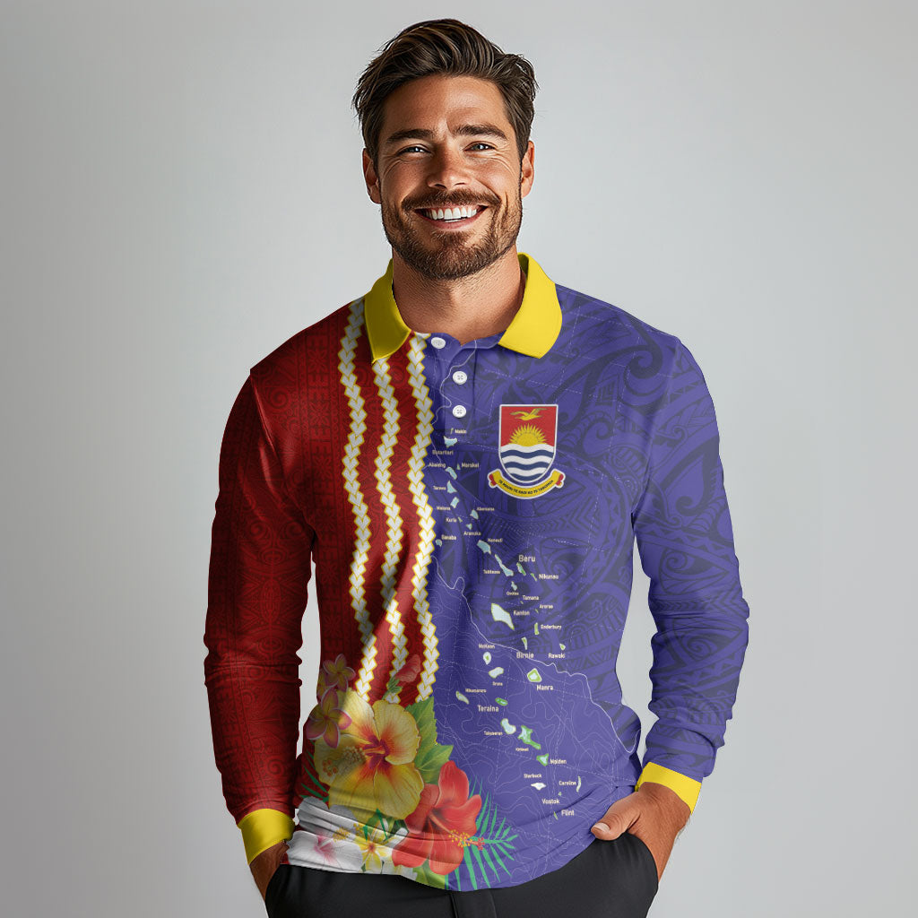 Kiribati Heritage Long Sleeve Polo Shirt Map of the Islands and Polynesia Pattern LT03 - Polynesian Pride