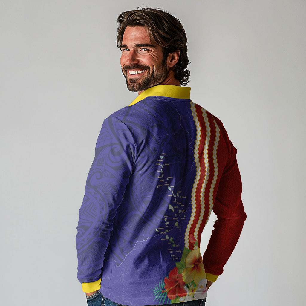 Kiribati Heritage Long Sleeve Polo Shirt Map of the Islands and Polynesia Pattern LT03 - Polynesian Pride
