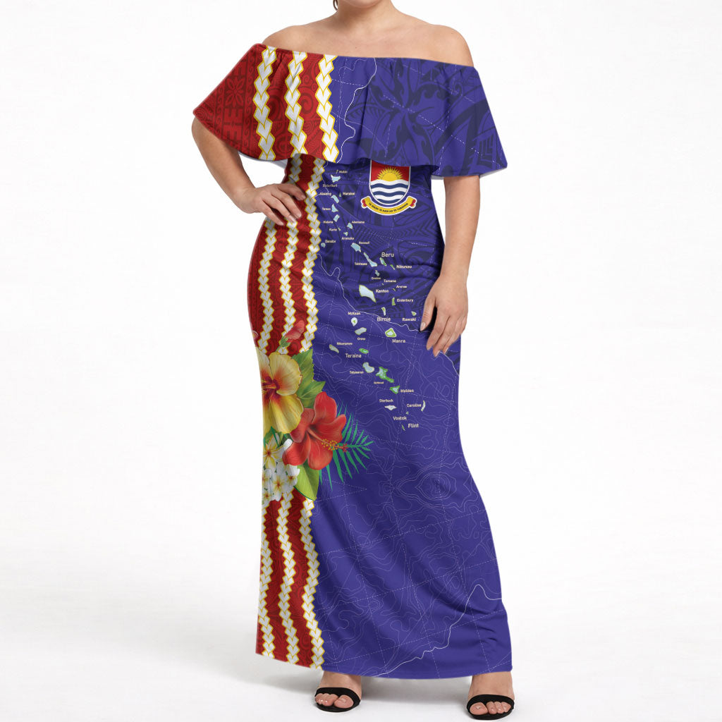 Kiribati Heritage Off Shoulder Maxi Dress Map of the Islands and Polynesia Pattern LT03 Women Multicolor - Polynesian Pride