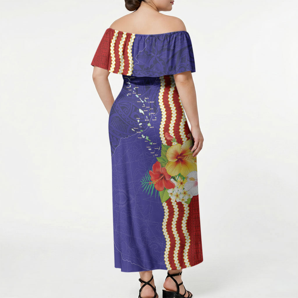 Kiribati Heritage Off Shoulder Maxi Dress Map of the Islands and Polynesia Pattern LT03 - Polynesian Pride