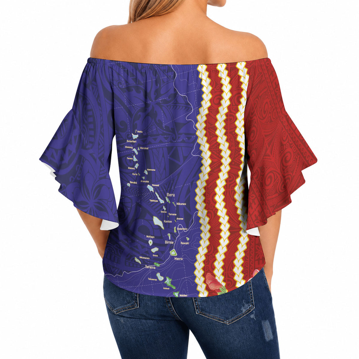 Kiribati Heritage Off Shoulder Wrap Waist Top Map of the Islands and Polynesia Pattern LT03 - Polynesian Pride