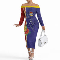 Kiribati Heritage Off The Shoulder Long Sleeve Dress Map of the Islands and Polynesia Pattern LT03 Women Multicolor - Polynesian Pride