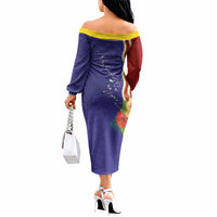 Kiribati Heritage Off The Shoulder Long Sleeve Dress Map of the Islands and Polynesia Pattern LT03 - Polynesian Pride