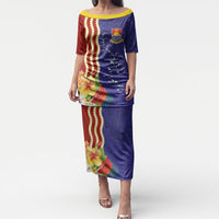 Kiribati Heritage Puletasi Map of the Islands and Polynesia Pattern LT03 Long Dress Multicolor - Polynesian Pride