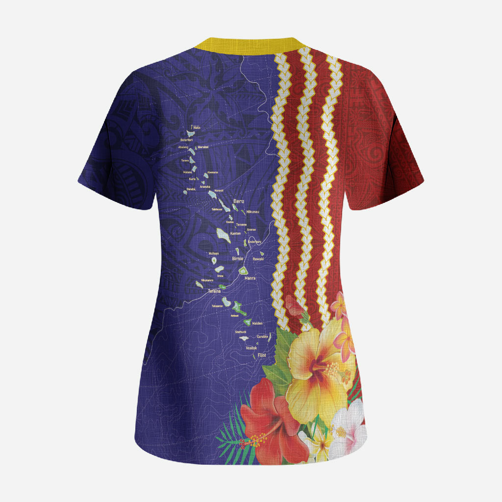 Kiribati Heritage Scrub Top Map of the Islands and Polynesia Pattern LT03 - Polynesian Pride