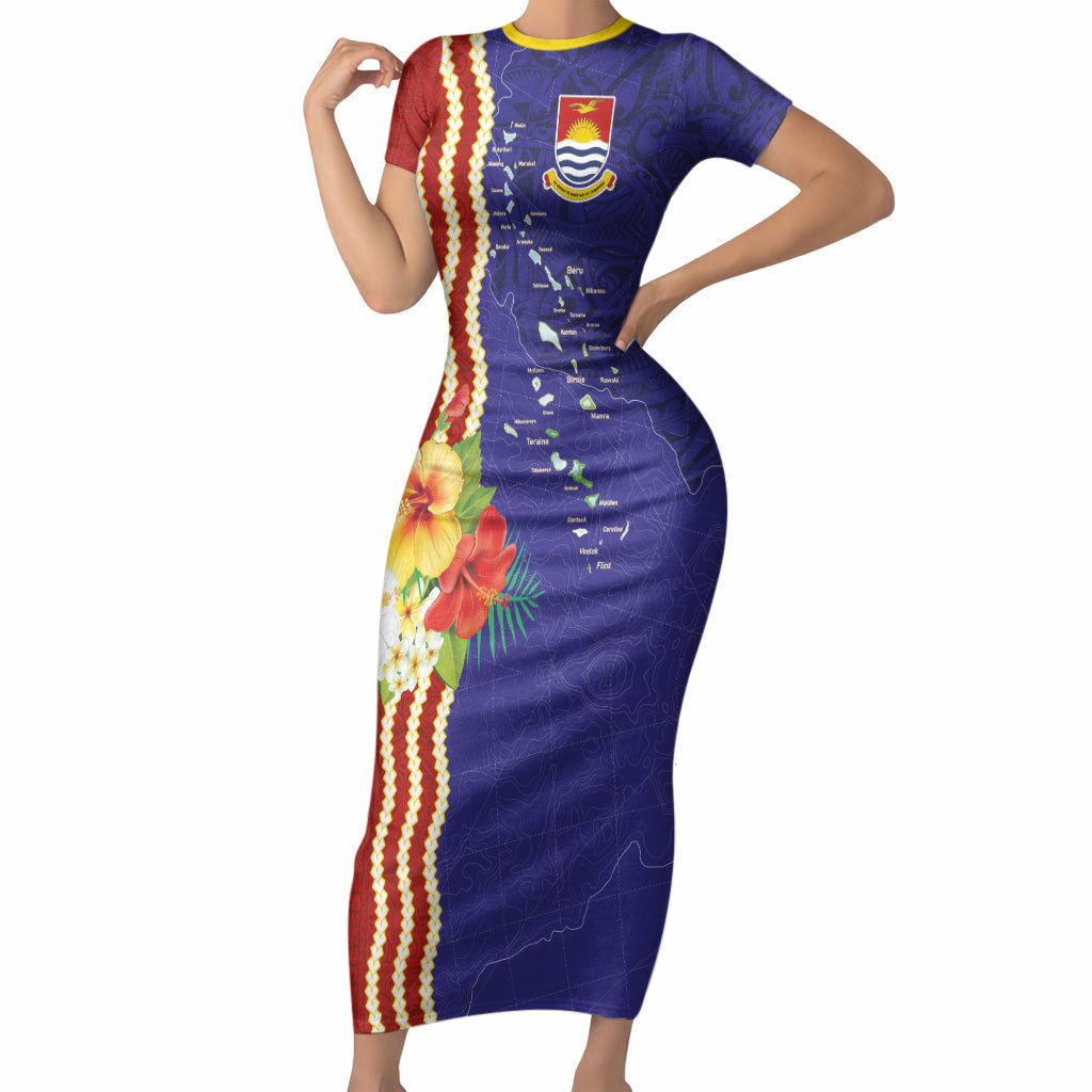 Kiribati Heritage Short Sleeve Bodycon Dress Map of the Islands and Polynesia Pattern LT03 Long Dress Multicolor - Polynesian Pride